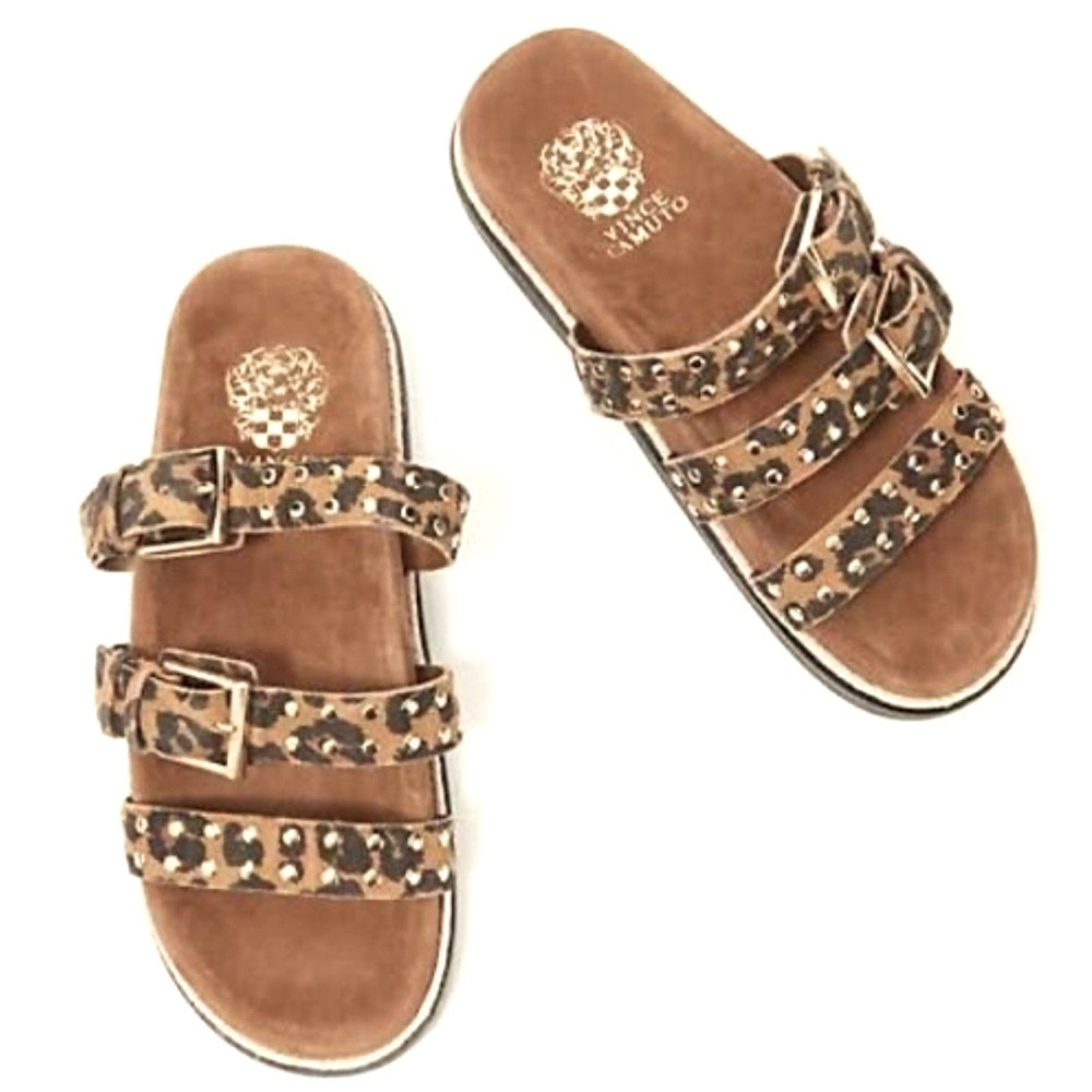 VINCE CAMUTO Women’s Sandals ANIMAL PRINT ADJUSTABLE WIDTH Flat Shoes